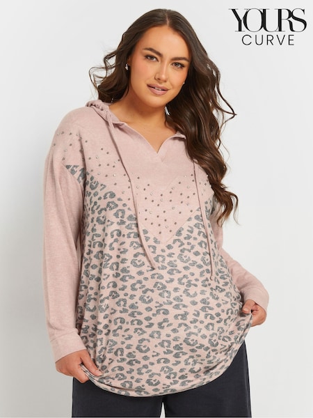 Yours Curve Pink Leopard Print Studded Hoodie (F21207) | £31