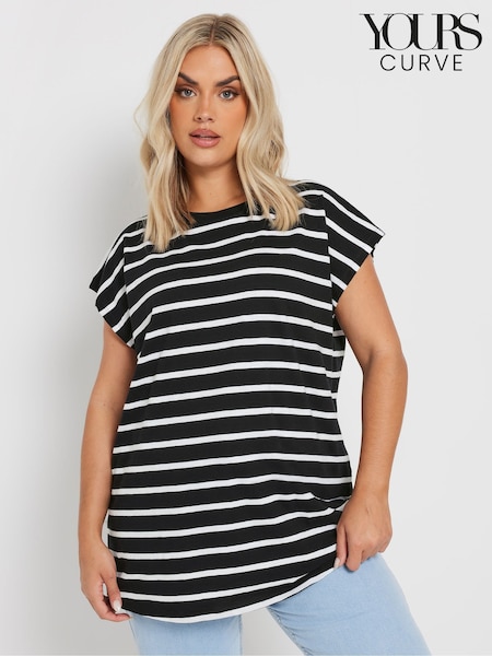 Yours Curve Black Floral Grown On Sleeve 100% Cotton Top (F21228) | £20