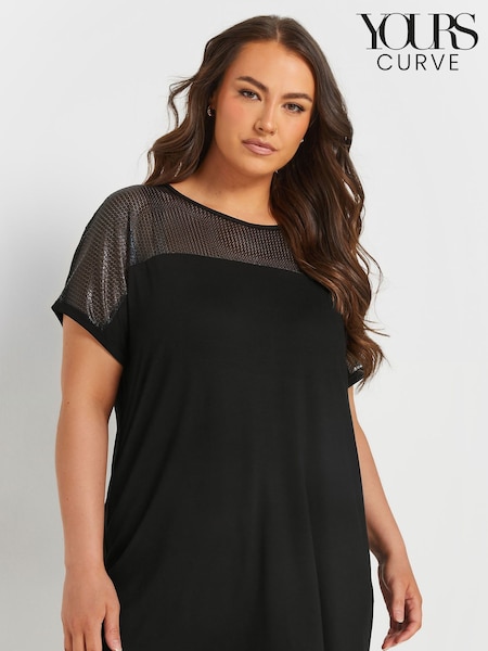 Yours Curve Black Mesh Yoke Top (F21231) | £27