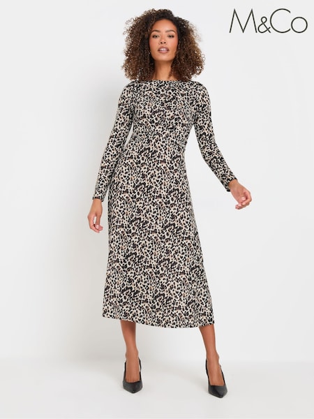 M&Co Brown Animal Print Twist Front Dress (F21241) | £39