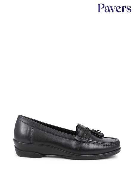 Pavers Black Leather Slip-Ons Loafers (F21264) | £38
