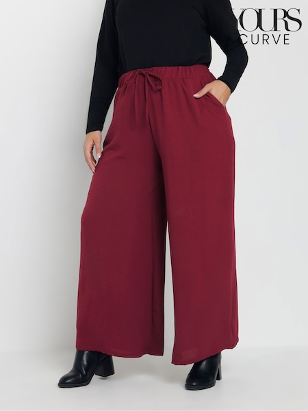 Yours Curve Red Pleated Wide Leg Trousers (F21317) | £27