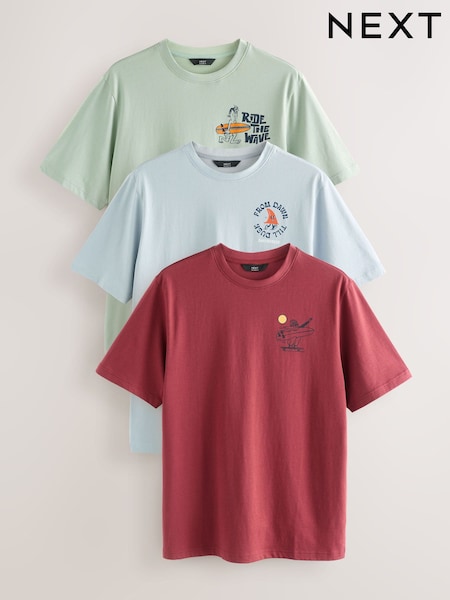 Green/Blue/Red Graphic Print T-Shirts 3 Pack (F21323) | £38