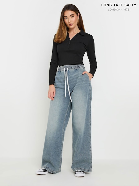 Long Tall Sally Blue Pull On Wide Leg 100% Cotton Jeans (F21439) | £39
