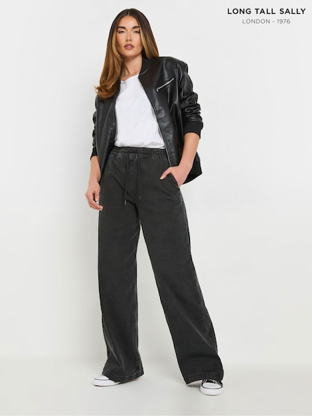 Long Tall Sally Black Pull On Wide Leg 100% Cotton Jeans (F21441) | £39