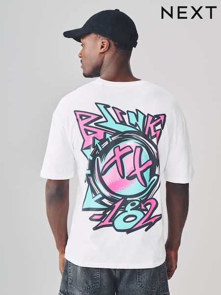 White Blink 182 Regular Fit Band Graphic Print T-Shirt (F21475) | £25