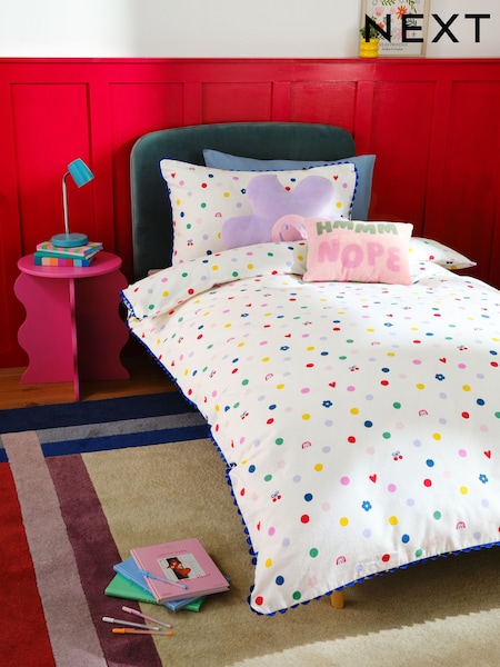 White Multi Spot Super Soft Brushed Cotton Duvet Cover and Pillowcase Set (F21478) | £34 - £44