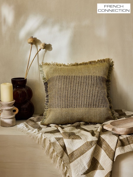 French Connection Matcha Wool Textured Fringe Cushion (F21488) | £28