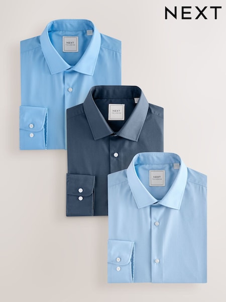 Blue Texture/Print Slim Fit Easy Care Single Cuff Oxford Smart Shirts 3 Pack (F21490) | £68