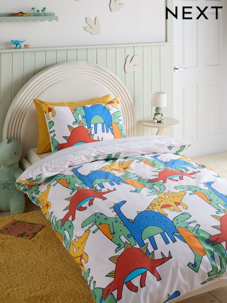 Bright Dino Duvet Cover and Pillowcase Set (F21532) | £15 - £22