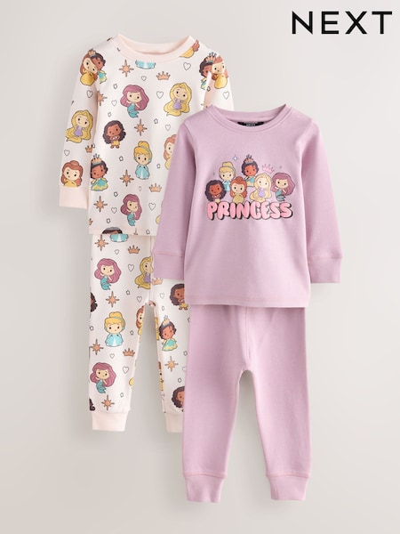 Mauve/Cream Disney Princess Snuggle Pyjamas 2 Pack (9mths-10yrs) (F21538) | £28 - £34