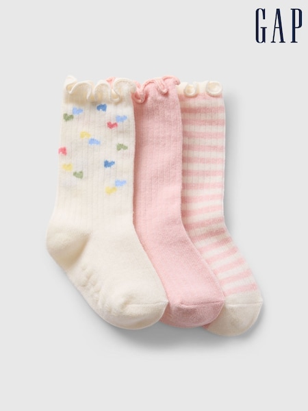 Gap Pink Frills 3 Pack Crew Baby Socks (Newborn-24mths) (F21545) | £8
