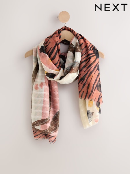 Pink Palm Motif Lightweight Scarf (F21613) | £14