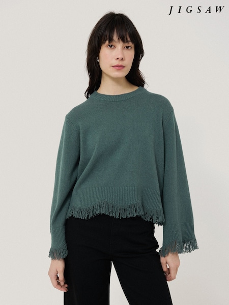 Jigsaw Blue Silk Blend Boucle Fringe Top (F21626) | £155