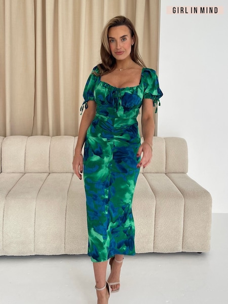 Girl In Mind Green Dove Ruched Detail Midi Dress (F22131) | £52