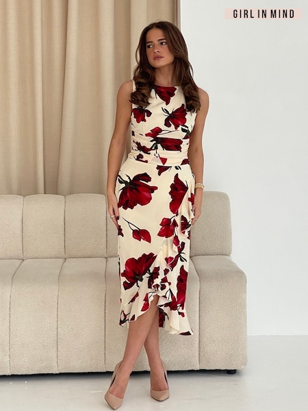 Girl In Mind Cream Wendy Ruched Waist Frill Skirt Detail (F22145) | £52