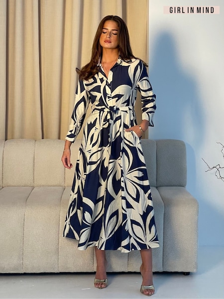 Girl In Mind Blue Angela Tie Front Shirt Dress (F22160) | £55