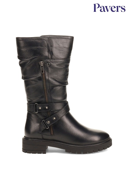 Pavers Black Buckled Leather Slouch Boots (F22176) | £70