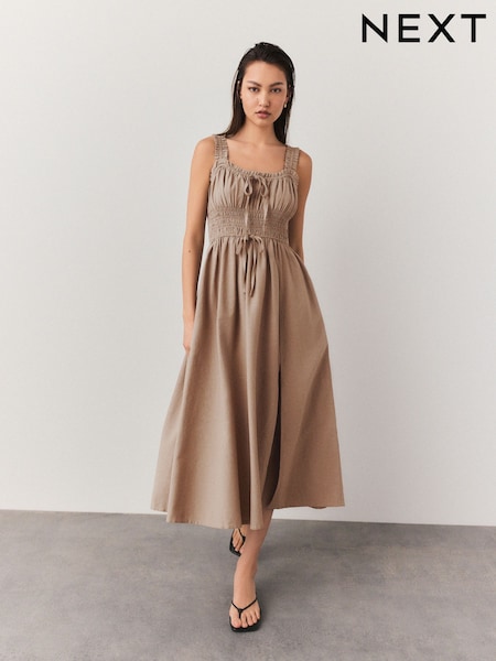 Neutral Strappy Tie Front Midi Dress (F22181) | £40