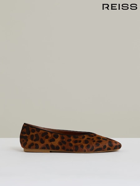 Reiss Animal Amelia Leather Rounded-Point Toe Ballet Flats (F22232) | £158