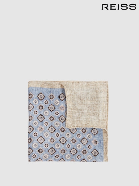 Reiss Indigo Blue Giotte Silk Medallion-Print Pocket Square (F22239) | £38