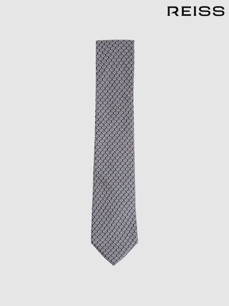 Reiss Navy Caruso Silk Geometric-Print Tie (F22251) | £68