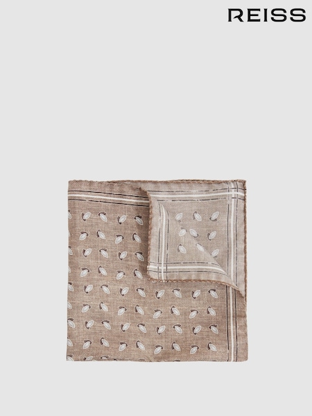 Reiss Soft Brown Melange Enrico Almond Print Silk Pocket Square (F22252) | £38
