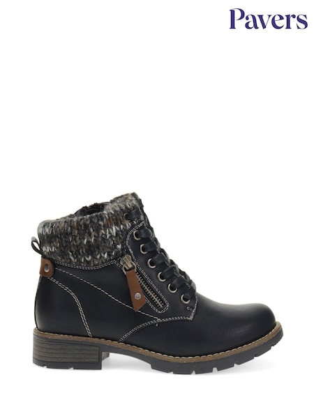 Pavers Black Knitted Cuff Ankle Boots (F22262) | £45