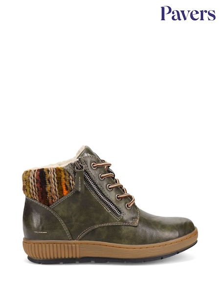 Pavers Green Knitted Cuff Lace-Up Boots (F22269) | £45