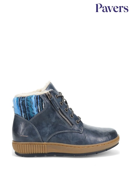 Pavers Blue Knitted Cuff Lace-Up Boots (F22272) | £45