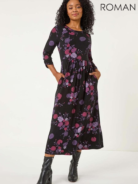 Roman Purple Petite Floral Midi Dress (F22280) | £45