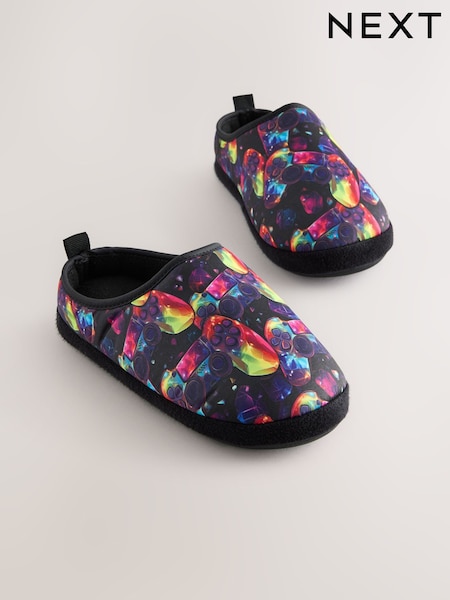 Black Multicoloured Gamer Warm Lined Slipper Mules (F22286) | £11 - £14