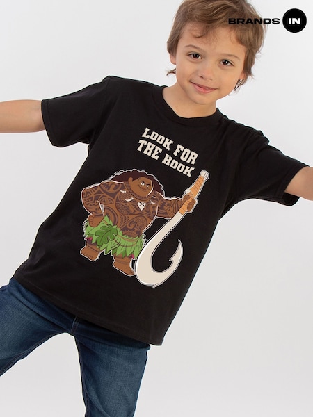 Brands In Black Boys Disney Moana Maui Look For The Hook 100% Cotton T-Shirt (F22346) | £20