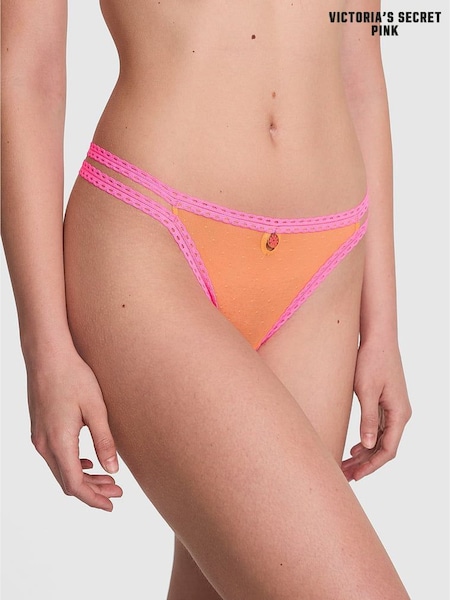 Victoria's Secret PINK Vitamin C Orange Double Strap Thong Lace Trim Knickers (F22362) | £9
