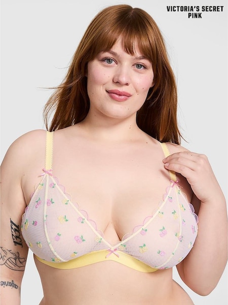 Victoria's Secret PINK Lemon Yellow Bralette Embroidery Bra (F22402) | £25