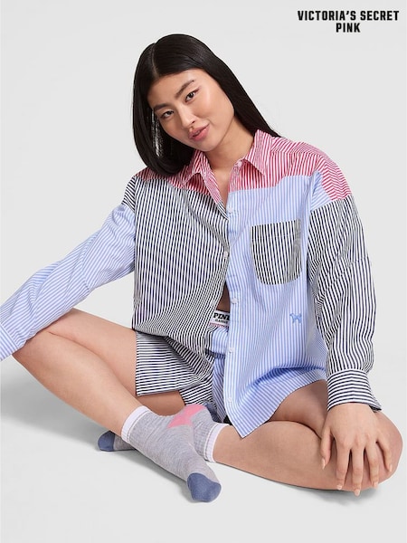 Victoria's Secret PINK Red and Blue Stripe Oversized Pyjama Shirt (F22403) | £39