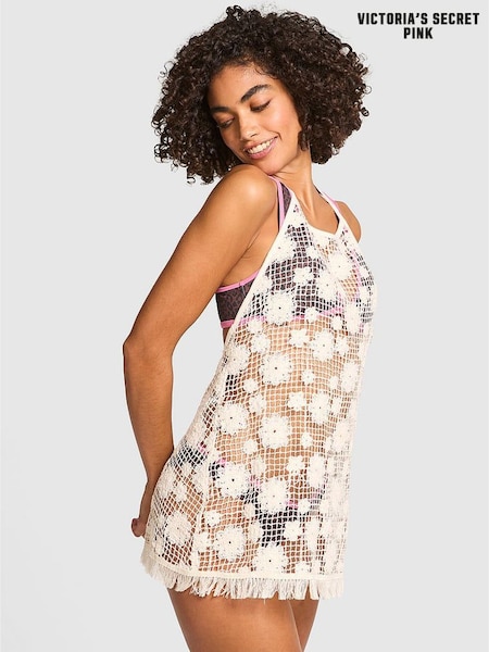 Victoria's Secret PINK White Shell Halter Neck Coverup Dress (F22411) | £54