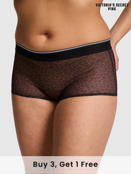 Victoria's Secret PINK Brown Leopard Short Logo Mesh Knickers (F22435) | £9