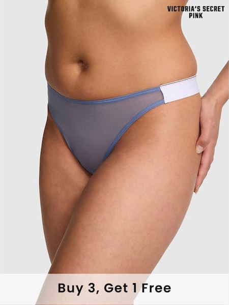 Victoria's Secret PINK Dusty Iris Blue Thong Logo Mesh Knickers (F22437) | £9