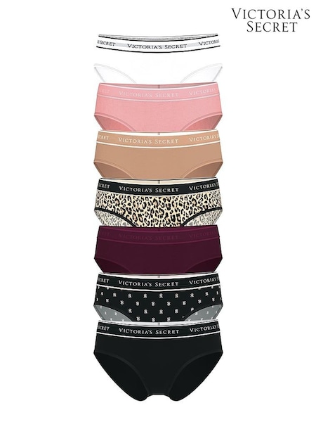 Victoria's Secret White/Pink/Nude/Leopard/Black Hipster 7 Pack Logo Knickers (F22464) | £35