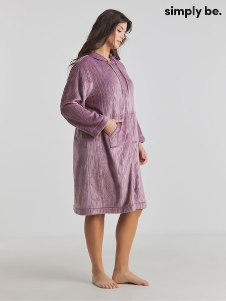 Simply Be Purple Pretty Secrets Zip Through Fleece Gown (F22477) | £30