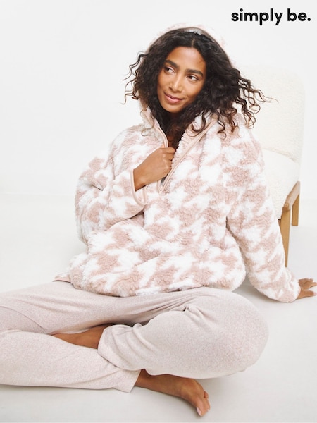 Simply Be Pink Pink Pretty Secrets Quarter Zip Snuggle Top With Ribbed Leggings Lounge Set (F22479) | £34