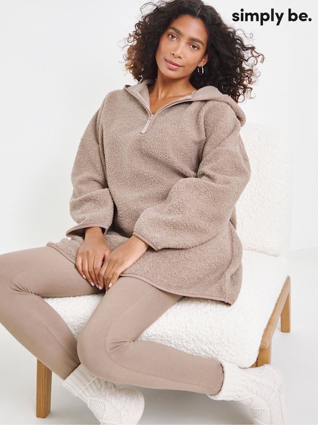 Simply Be Brown Oversized Pretty Secrets Borg Longline Hooded Dress With Matching Leggings (F22485) | £34