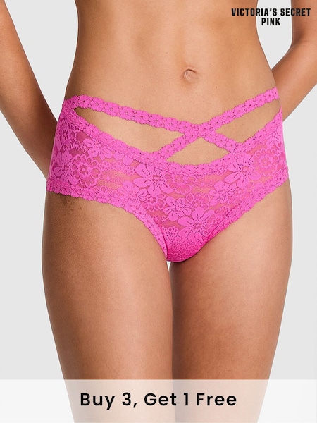 Victoria's Secret PINK Pink Gossip Double Strap Cheeky Floral Lace Knickers (F22494) | £9