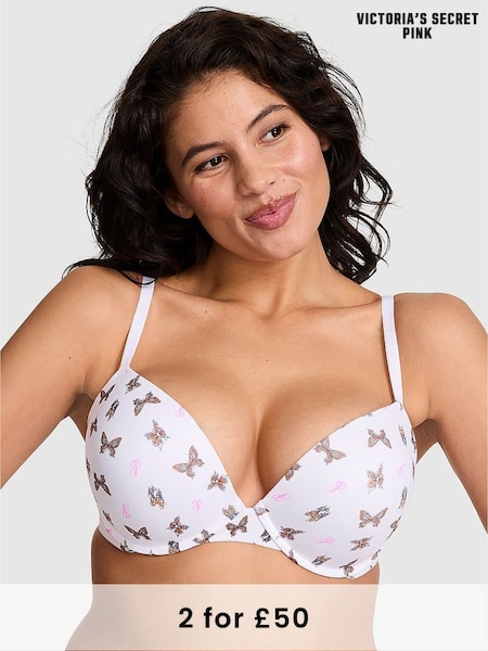 PINK White Butterfly Print Super Push Up Super Push Up Bra (F22496) | £29