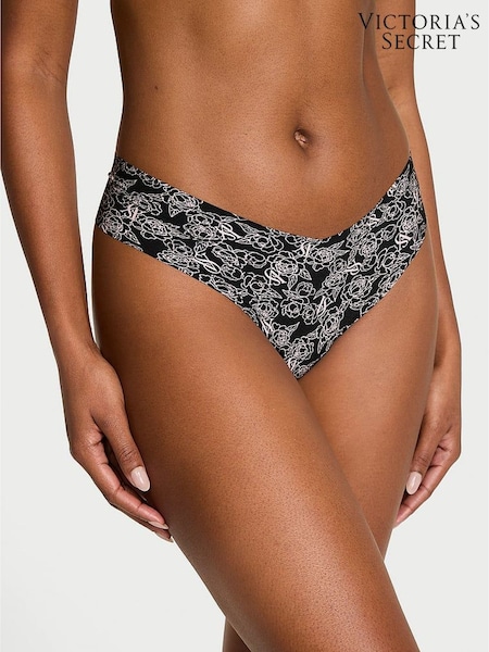 Victoria's Secret Black Sketch Floral Thong Knickers (F22497) | £9