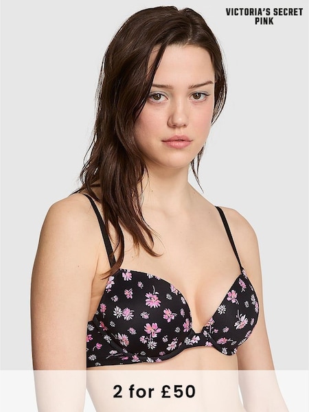 PINK Black Floral Print Super Push Up Super Push Up Bra (F22512) | £29