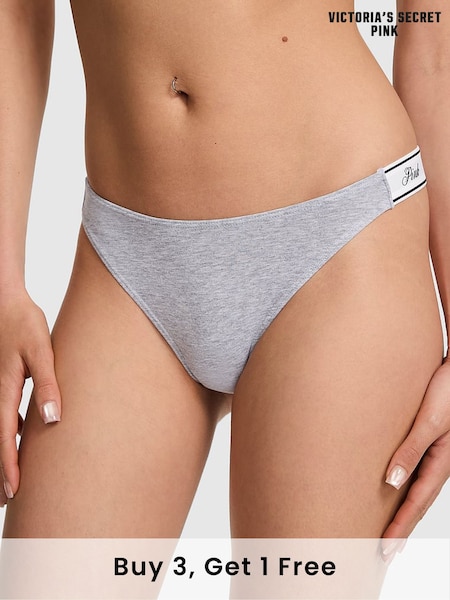 Victoria's Secret PINK Grey Heather Thong Cotton Logo Knickers (F22531) | £9