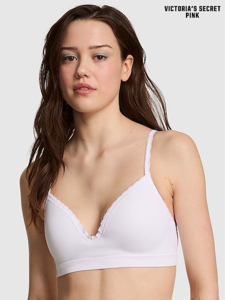 Victoria's Secret PINK White Non Wired Push Up Seamless Rib Bralette (F22538) | £35