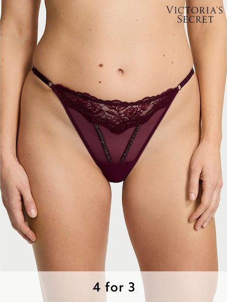 Victoria's Secret Kir Red Thong Sheer Shine Lace Knickers (F22561) | £20